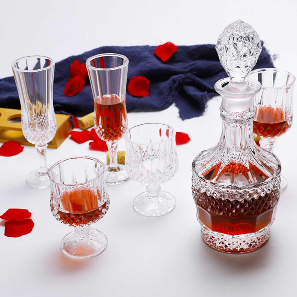 Bourbon Clear Whiskey Decanter,Hand painted Liquor Decanter Glasses Set, Crystal Design Decanter and 6 - Set of 168
