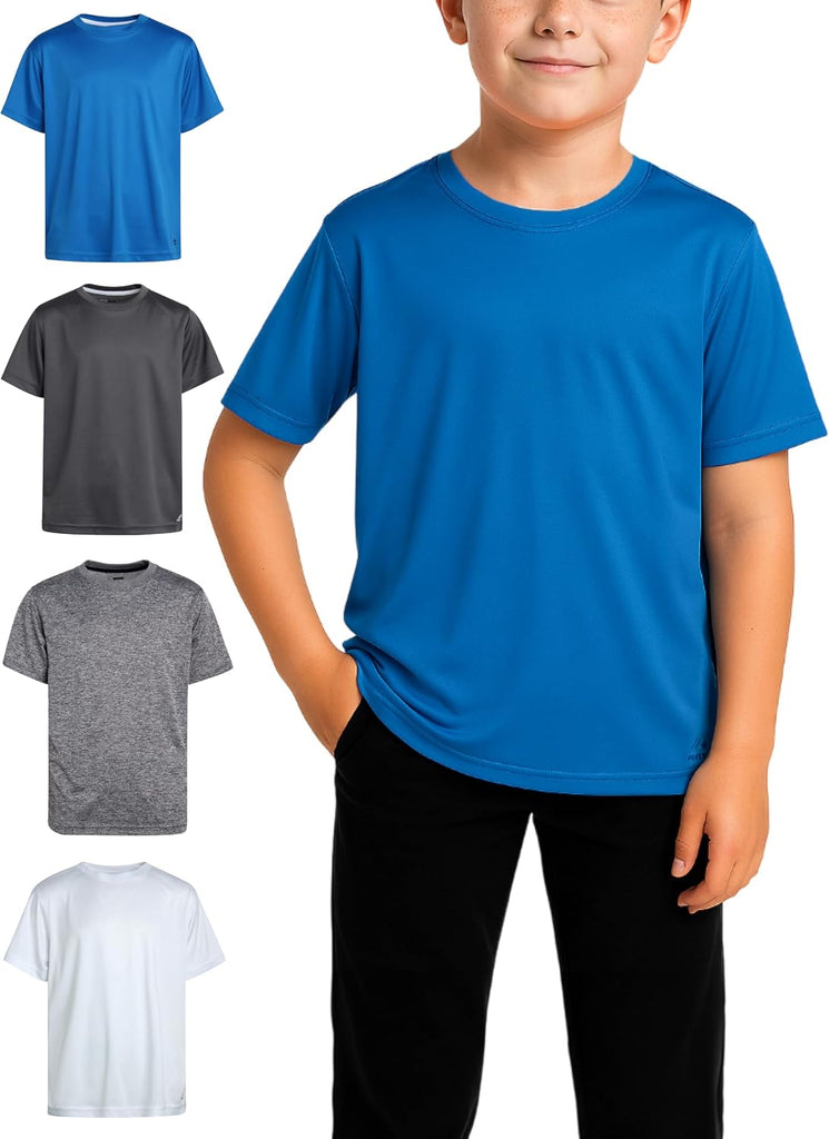 Boys 4 Pack Short Sleeve Performance Athletic Shirts Plain Tees