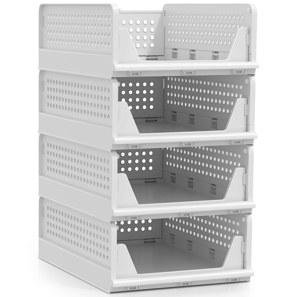 Stackable Closet Organizer, Open-Front Shelf Bins (4 Small)