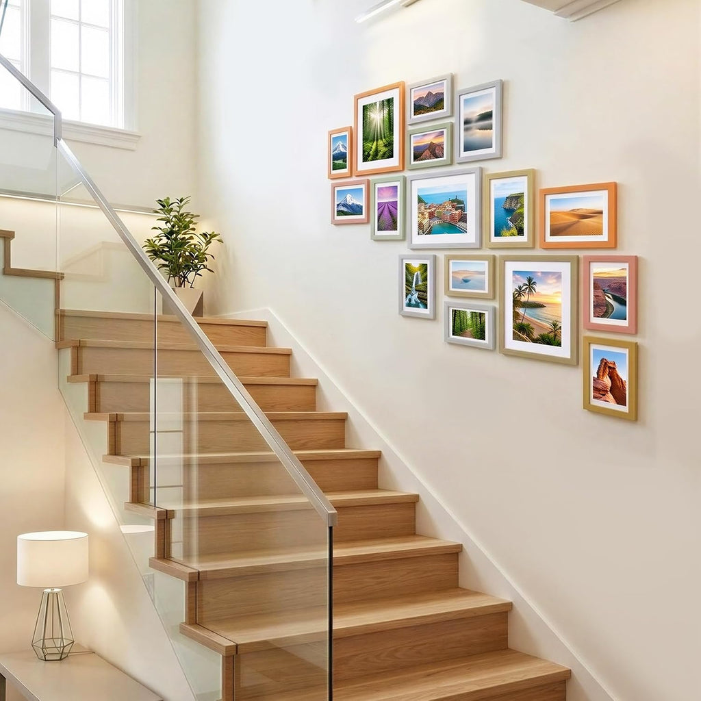 Picture Frames Set, 15 Pack, MDF, Soft Earth Tones, 8x10, 5x7, 4x6 | Wall or Tabletop Decor, High-definition