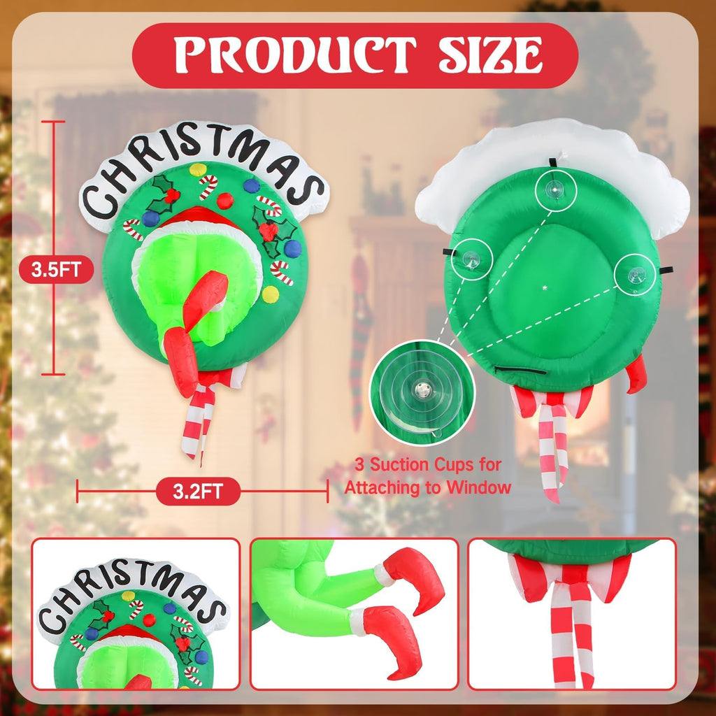Inflatable Christmas Decorations Outdoor 3.5FT Blow Up Santa Green Giant Monster Wreath Yard Inflatables Funny