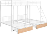 Heavy Duty Metal Triple Bunk Bed, Full Over Twin Over Twin Bunk Bed with Storage Drawers