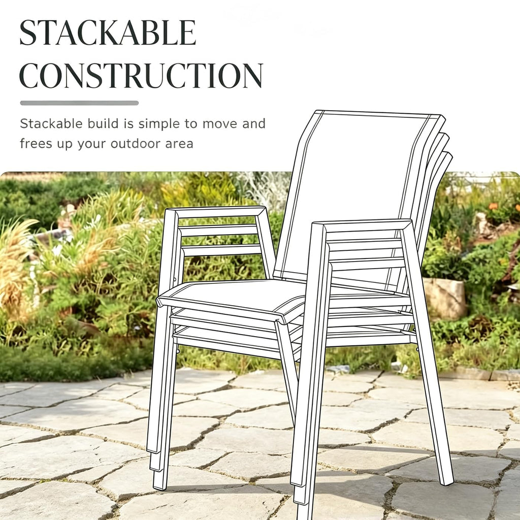 Stackable Patio Chairs Set of 6, Outdoor Dining Chairs with High Back & Metal Frame, Lightweight Sling Chair for Lawn
