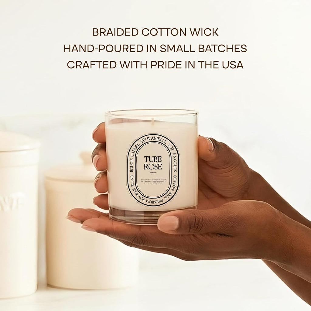 Tuberose Luxury Scented Candle 8oz | Soft Floral Aroma for Daily Relaxation | Hand-Poured Soy Wax Blend | 40hr Clean - Set of 8