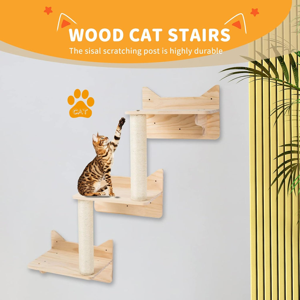 Cat Wall Shelves for Large Cats - 9-Piece Wooden Wall-Mounted Cat Shelves Set, Kitty Climbing System with Perches