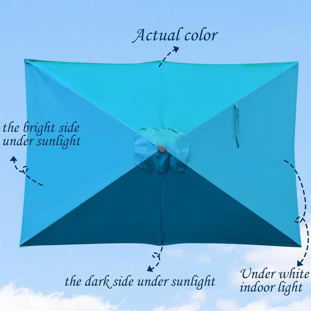 10' Rectangular Patio Umbrella Outdoor Market Table Umbrella with Push Button Tilt and Crank (Cerulean)