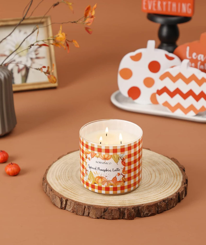 Spiced Pumpkin Latte Candle, Fall Scented Candle, Large 3 Wicks Candle, 14 oz - Set of 145