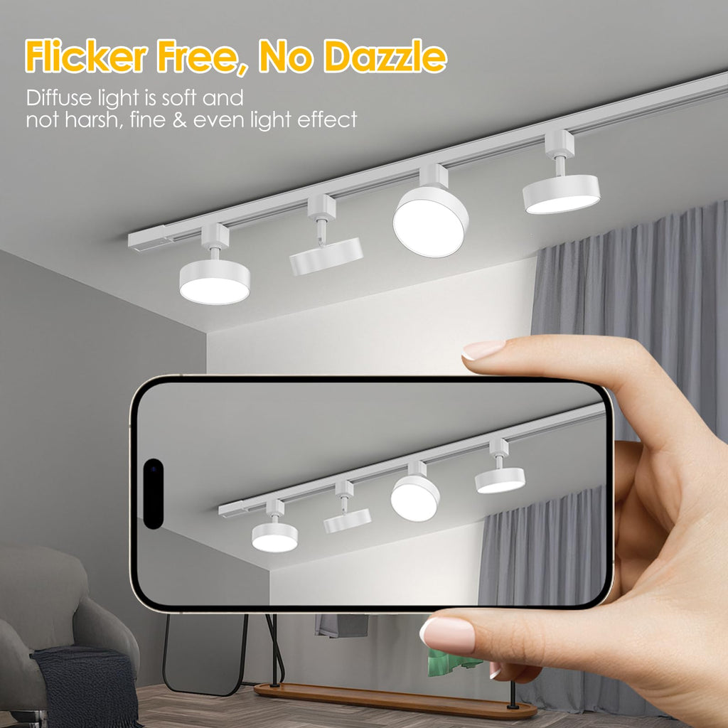 Diffuse LED Track Lighting Heads H Type, 12W 3000K, 6 Pack White