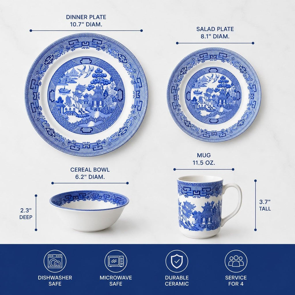 16 Piece Blue Willow Dinnerware Set