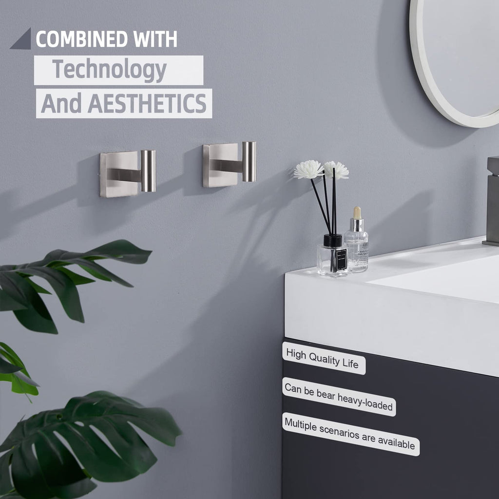 Robe Hook Bathroom Towel Coat Hooks for Bath Kitchen Wall 2 Pack Brushed Nickel Stainless Steel