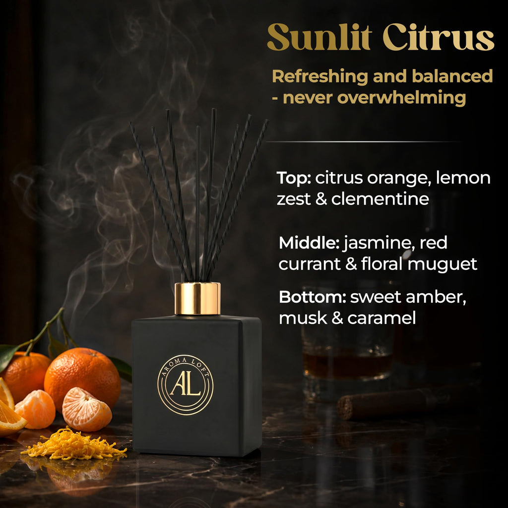 Black Reed Diffusers | Premium Fragrance Diffuser | Reed Diffuser Sticks in Oil Set with Sunlit Citrus Scent | Smell