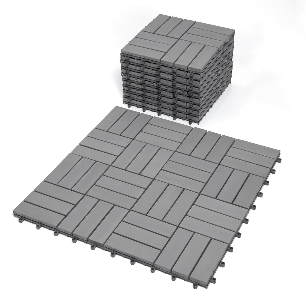 Interlocking Deck Tiles 12"x12"x0.94'' Gray Acacia Wood Patio Decor Flooring Tiles-Interlocking FSC Wood Flooring