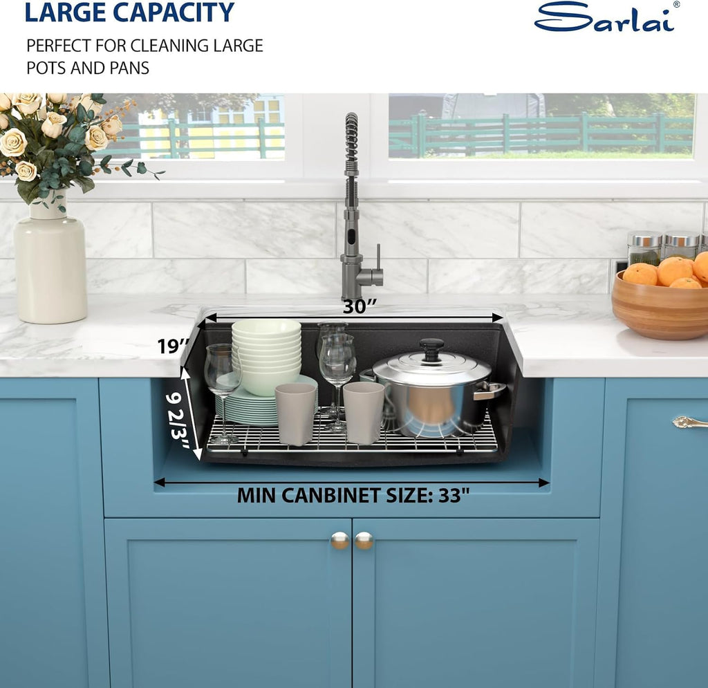 30 Granite Composite Sink Black Undermount Kitchen Sink Workstation