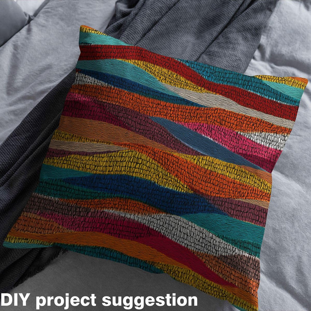 Bohemian Wavy Fabric by The Yard 36" L x 59" W, Rainbow Embroidered Waves Soft Polyester No Stretch Sewing, Geometric
