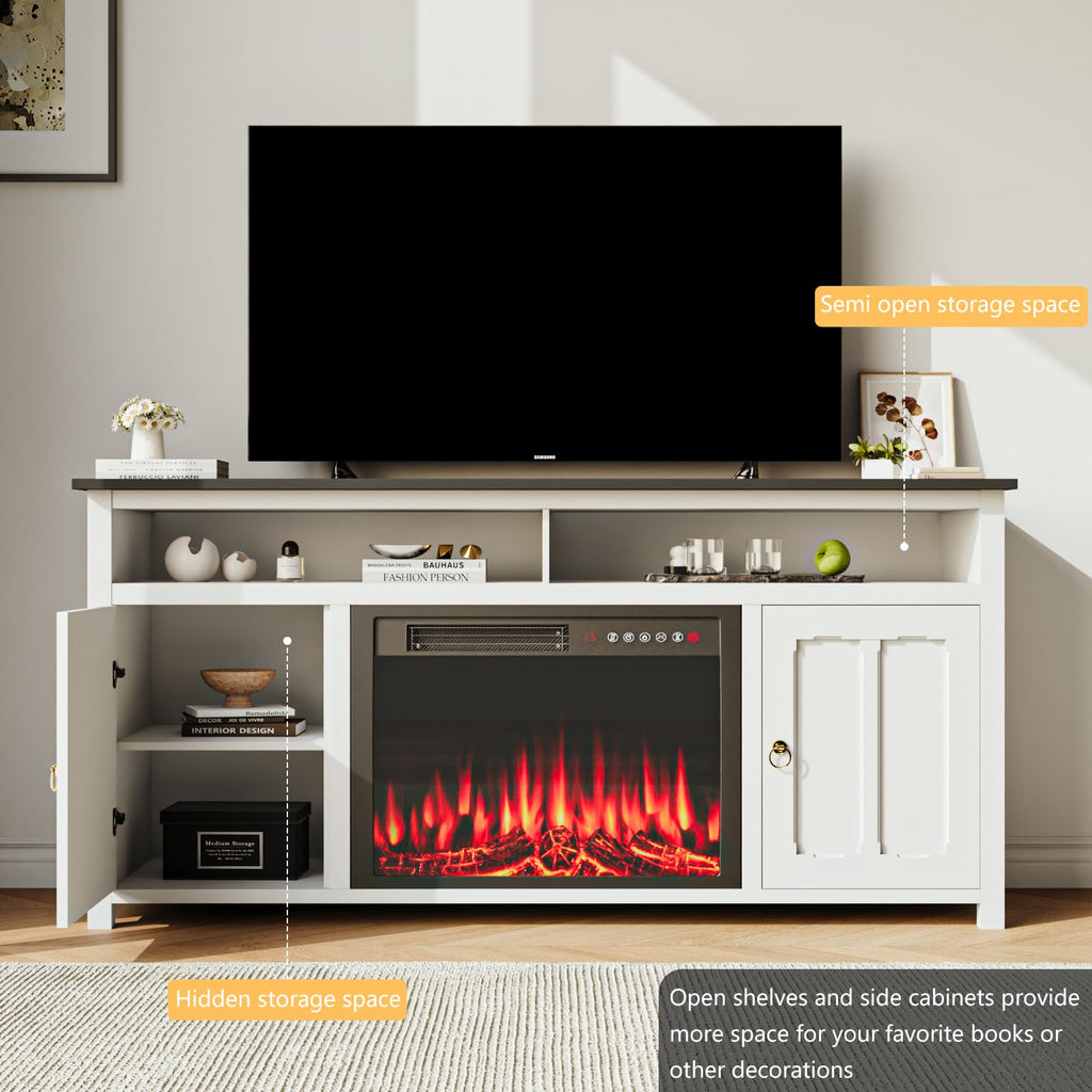 Farmhouse Fireplace TV Stand, 58" Modern Entertainment Center with 23" Fireplace for TVs up to 65 inch, Modern Media