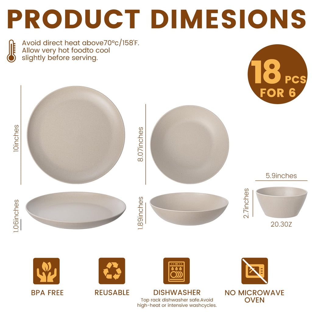 Melamine Dinnerware Sets 18 Piece Service for 6,Warm Beige