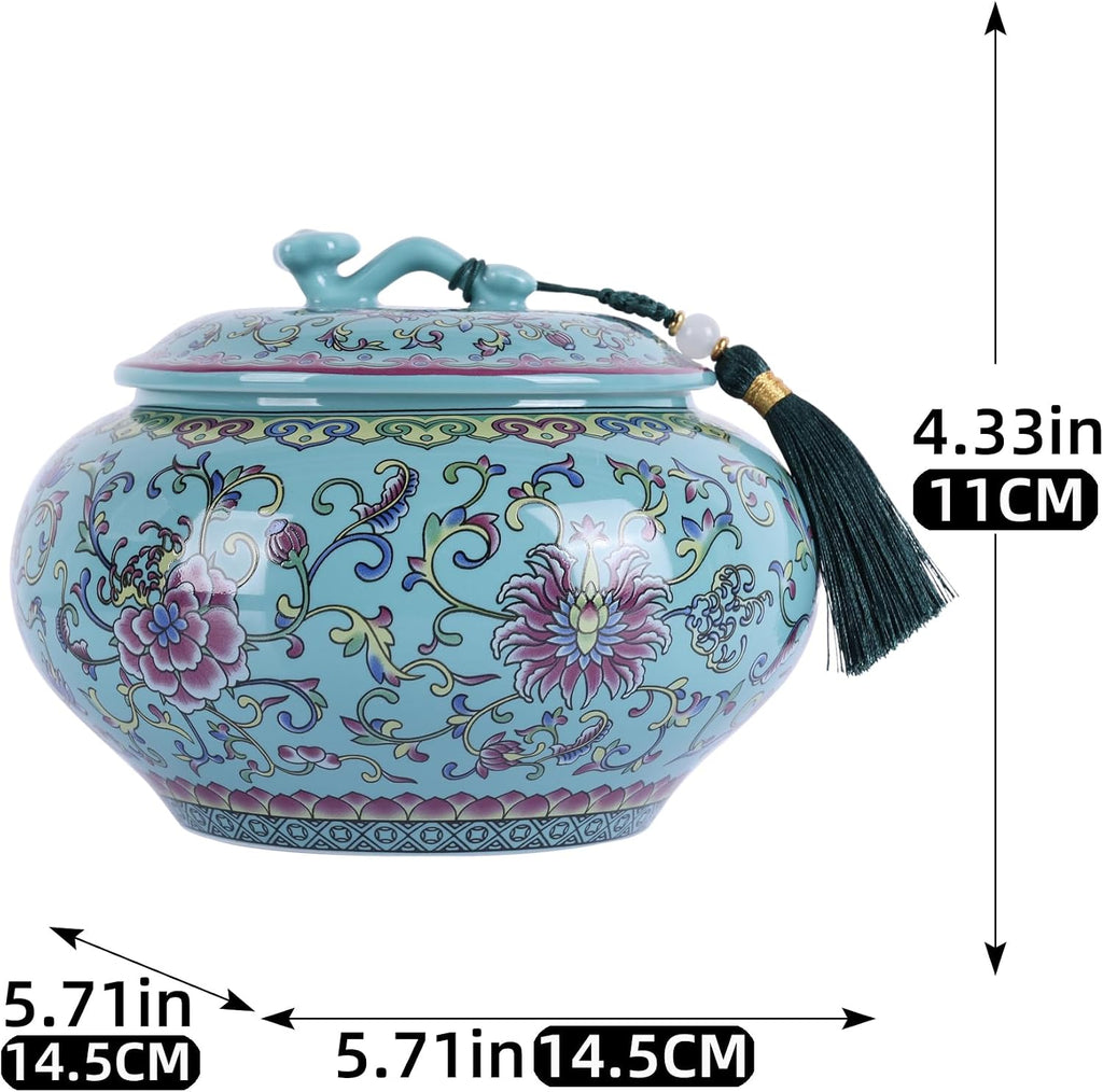 Decorative Ceramic Enamel Ginger Jar Decor - Blue and White Porcelain Storage Jar, Chinoiserie Flower Vase