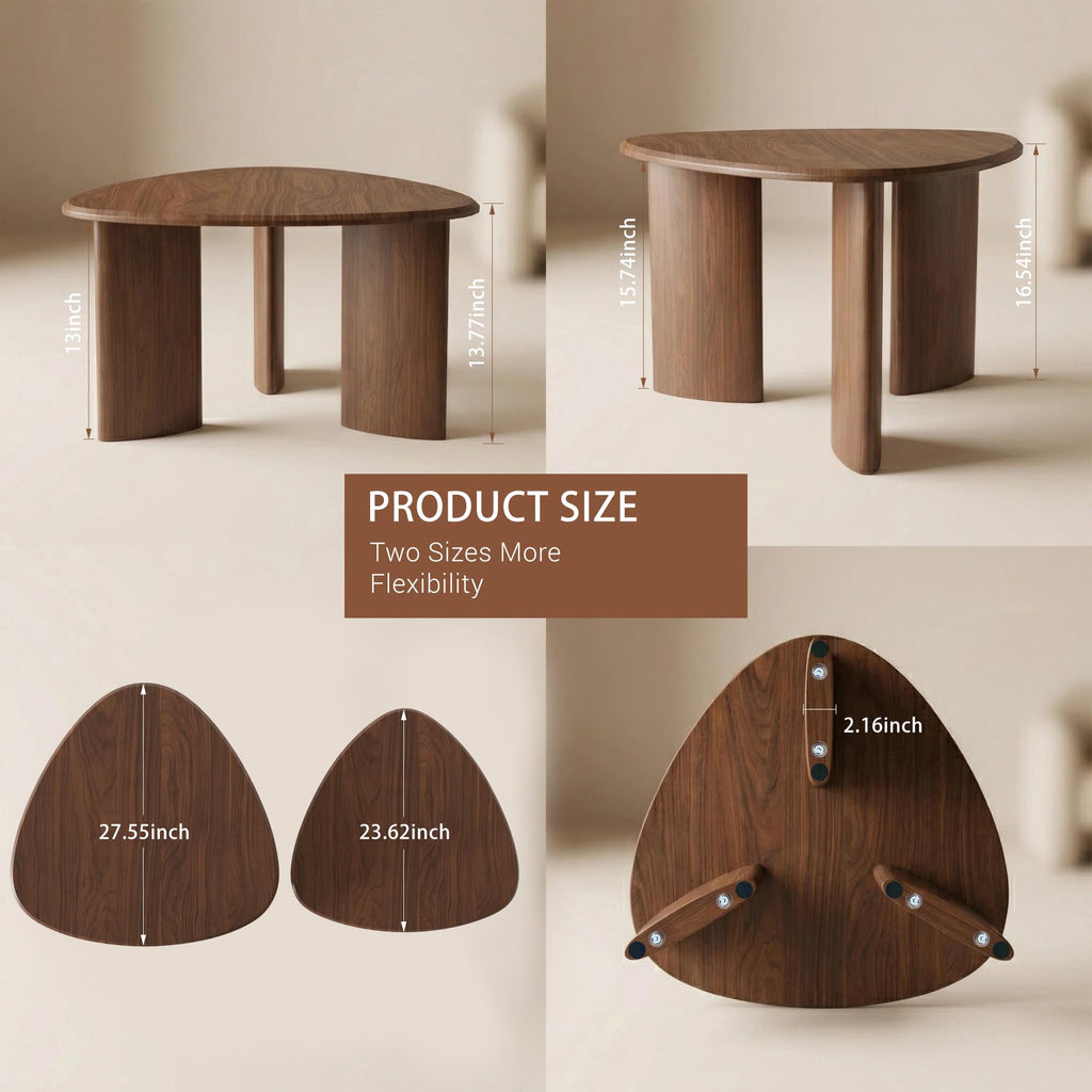 Nesting Coffee Set of 2, Modern Walnut Wood Veneer Coffee and Side Set, Small End Set with Flexible Use and