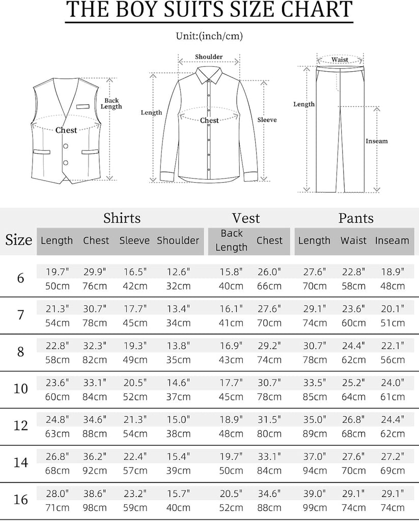 Boys 6 Piece Suit Shirt Vest Pant Pre-Tie Bowtie Pocket Square