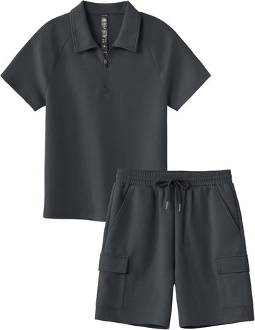 Boys Short Set Quarter-Zip T-Shirt and Shorts Lounge Sets Summer Casual Athletic Vacation Beach Outfits