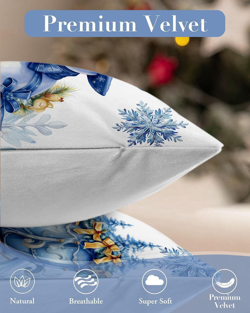 Christmas Pillow Covers,Blue Snowman Pillow Case Christmas Decorative Stuff Winter Decorations Couch Cushion - Set of 4