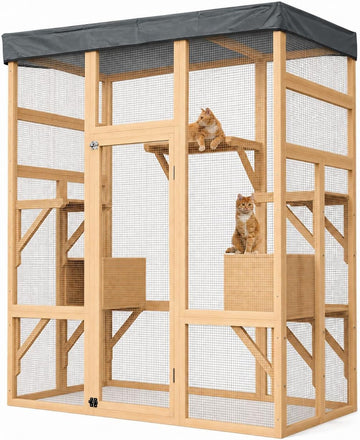 70" Outdoor Catio Cat Enclosure, Large Cat House, Wooden 5-Platform
