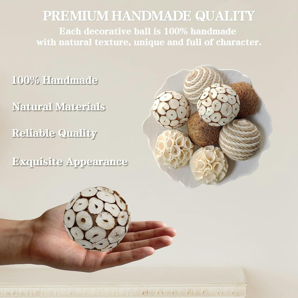Natural Handmade Decorative Balls, Bowl Filler Orbs Decor, Table Centerpiece & Dough Bowl Vase Decor - Set of 8