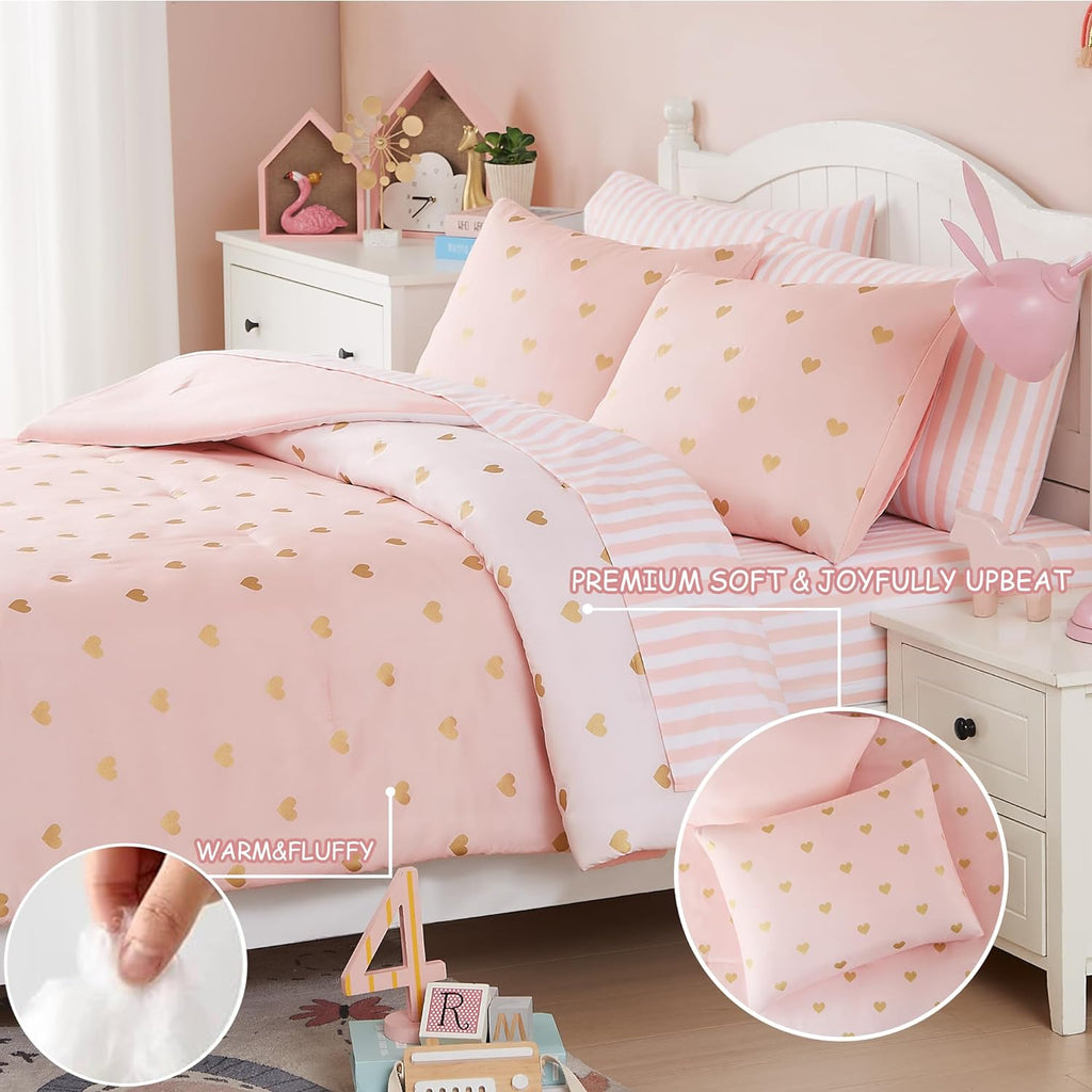 Twin Comforter Set with Sheets for Girls-5 Pieces Twin Bedding Sets with Pink White Gradient Ombre Comforter, Sheets
