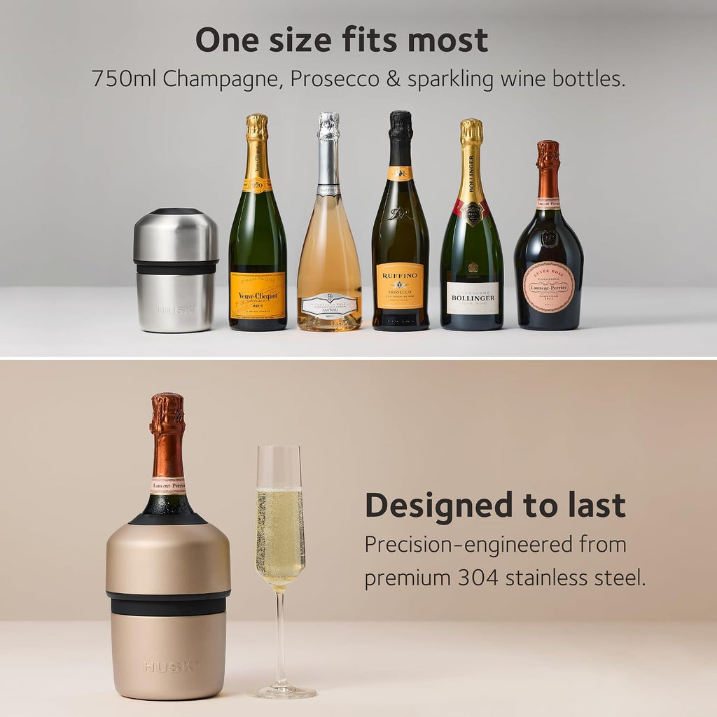 Champagne Chiller | NEW | Award-Winning Iceless Design with Detachable Bottle Stopper | Keeps Wine Cold up to 6 Hours