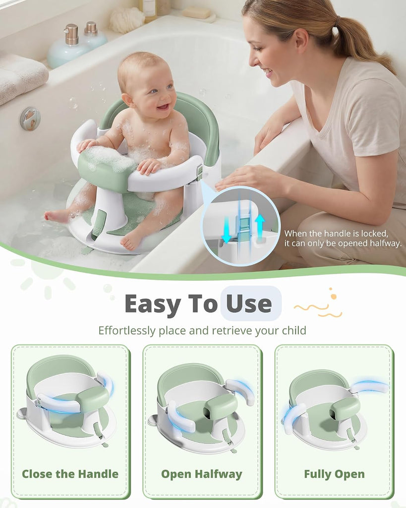 Baby Bath Seats for Babies Sitting Up, Non-Slip Baby Bathtub with 3 Suction Cups, Safe & Comfortable Toddler Bath