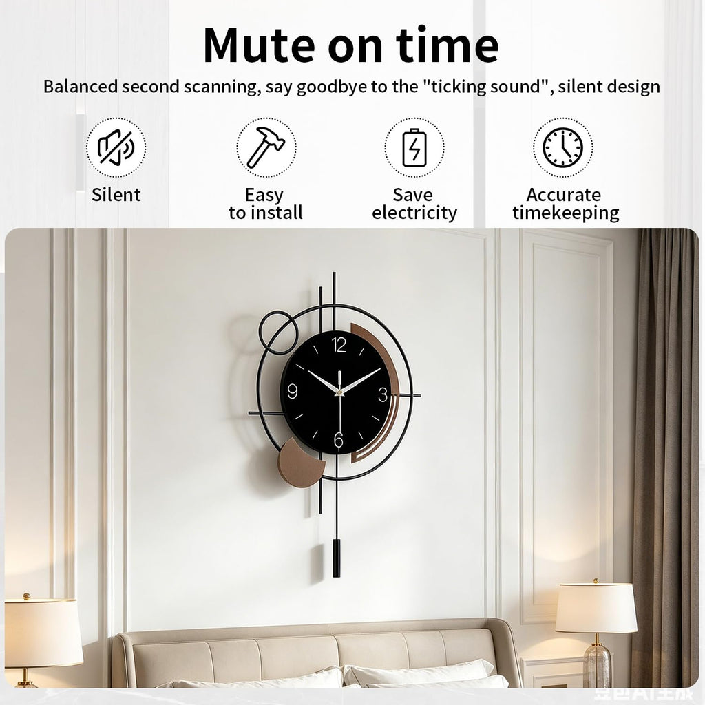 Wall Clock with Pendulum Large Silent Battery Clock Decor