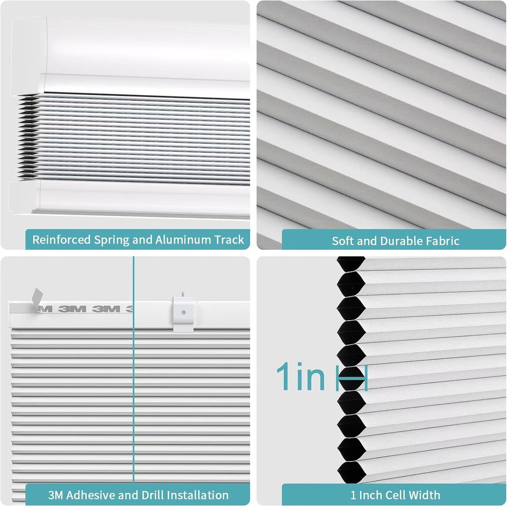Cordless Cellular Window Shades No Tools No Drill Blackout Blinds for Indoor Windows Size X 72" Height White Room