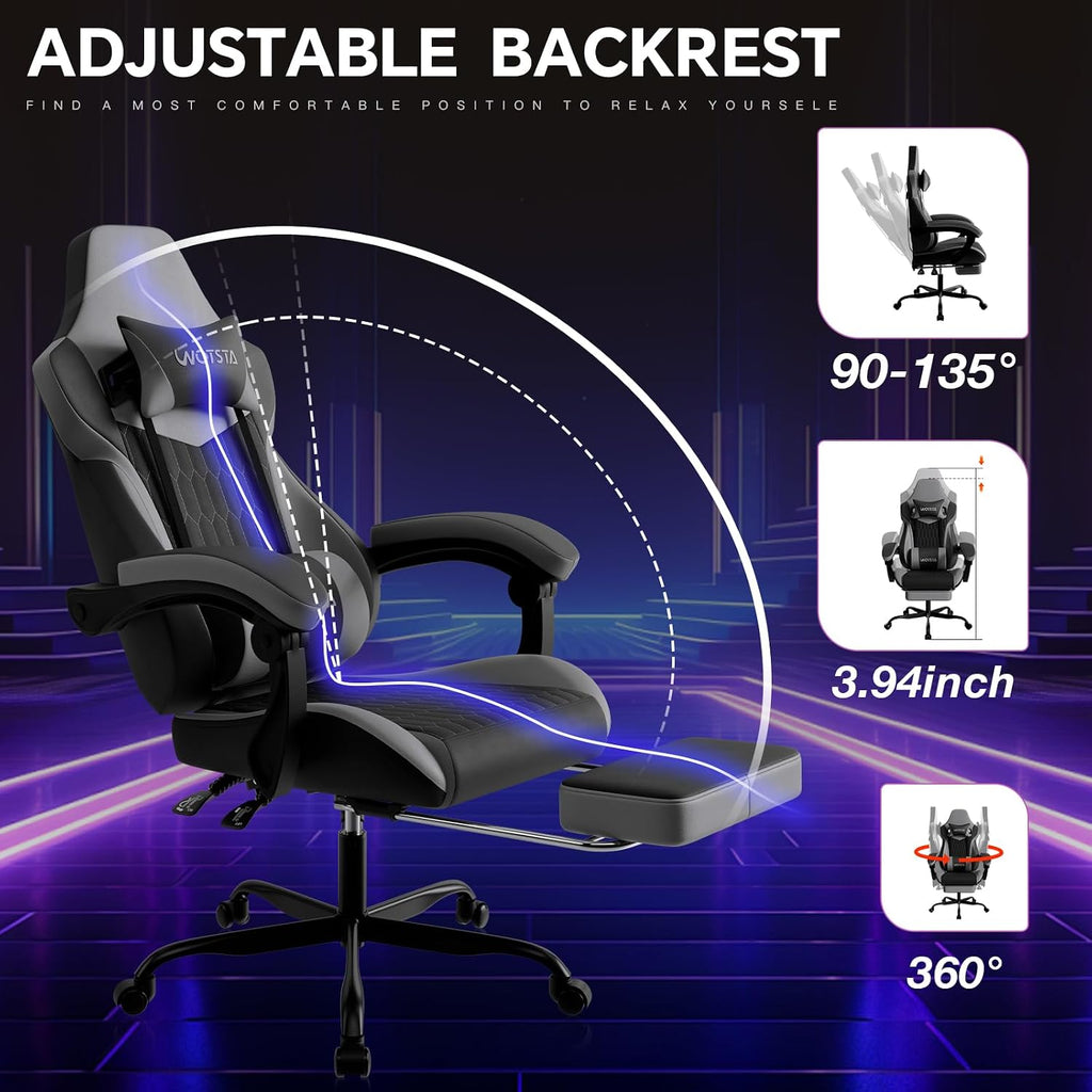 Gaming Chair with Footrest, High Back Gaming Chairs PVC Leather Ergonomic Gamer Chair with Adjustable Headrest Lumbar