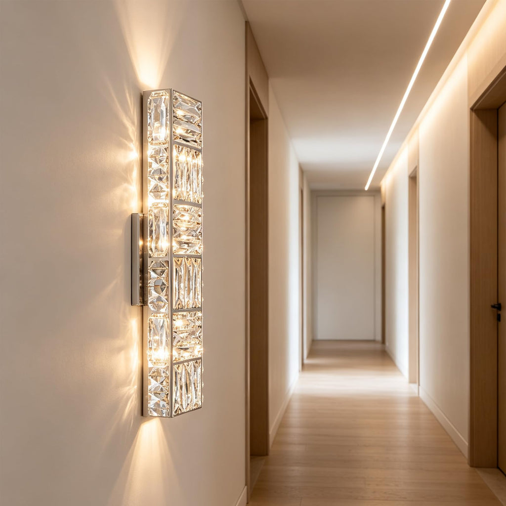 Modern Chrome Crystal Wall Sconce, 5-Light Wall Fixture