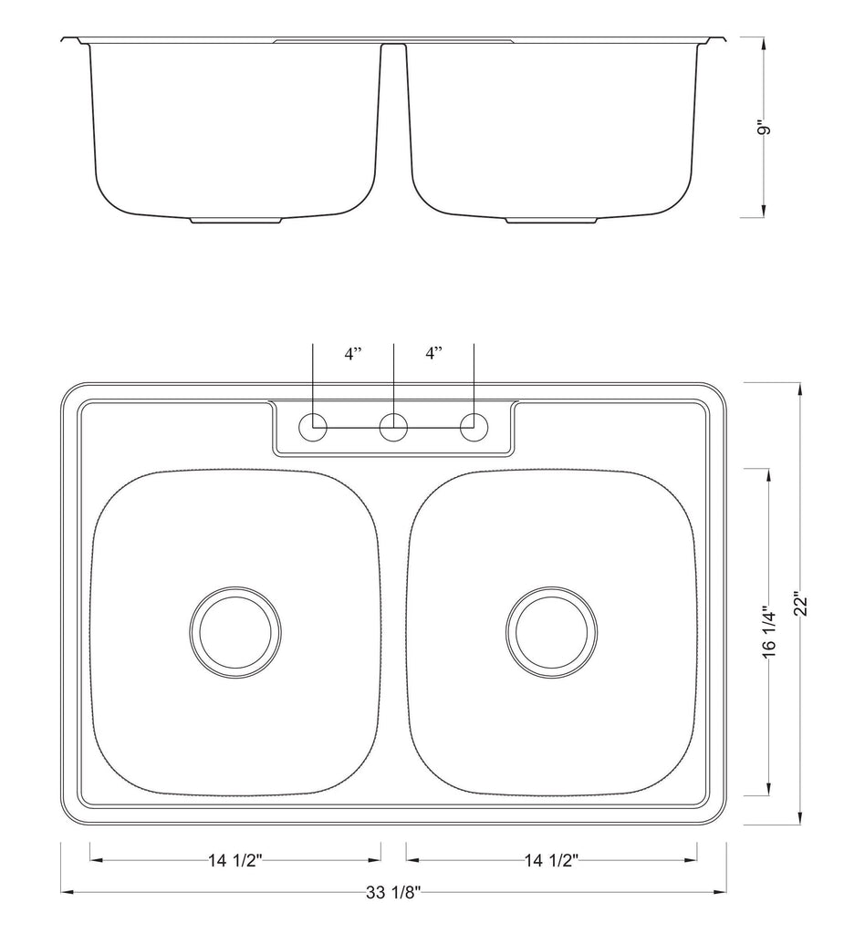 CozyBlock 33" x 22" 50/50 Double Bowl Drop- Sink with Strainer