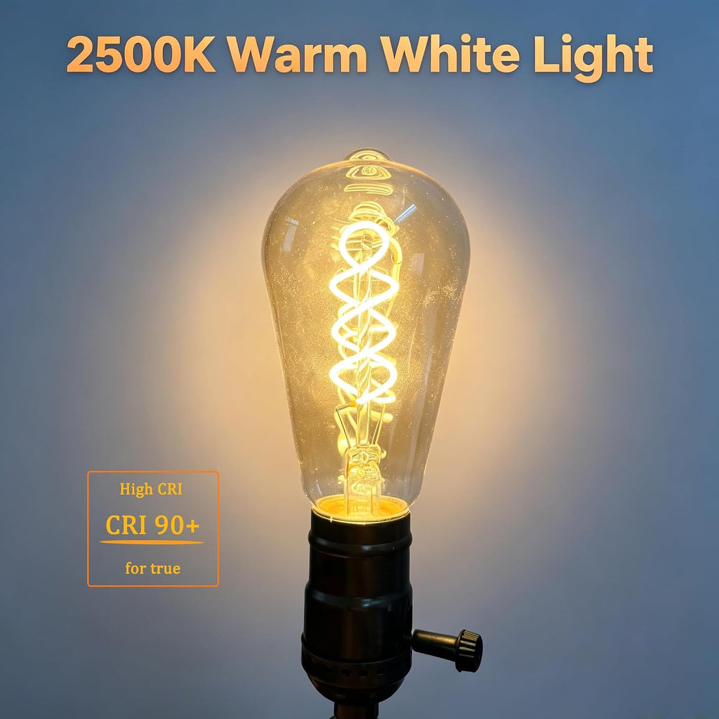 6W ST64 LED Edison Bulbs 60 Watt Equivalent, E26 Amber Glass 2500K Dimmable