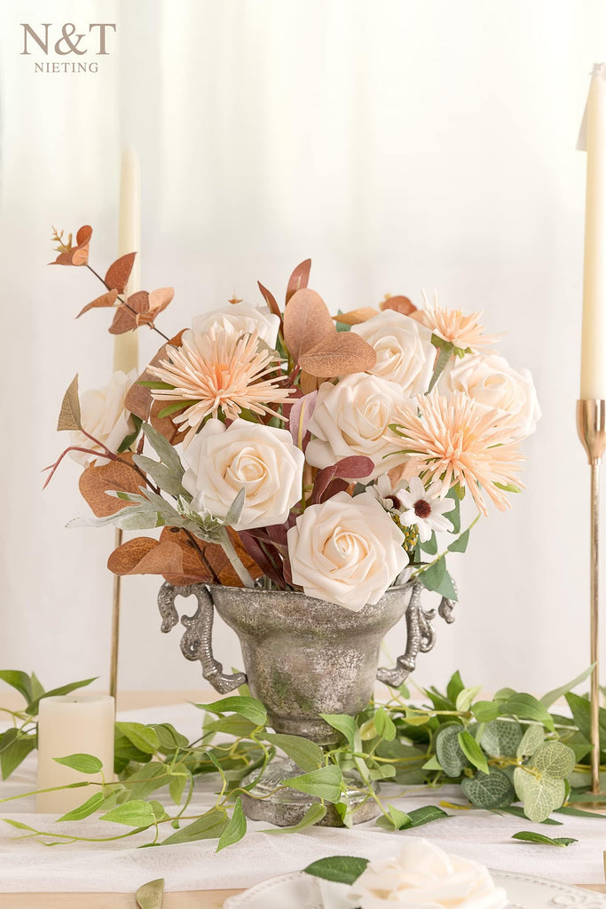 Artificial Flowers Real Touch Foam Rose Flower with Stems Decoration, 50Pcs