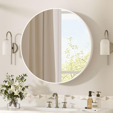 30 x 30 Inch Round White Mirror Medicine Cabinet Surface Mounted, Circular Modern Bathroom Medicine Cabinet with