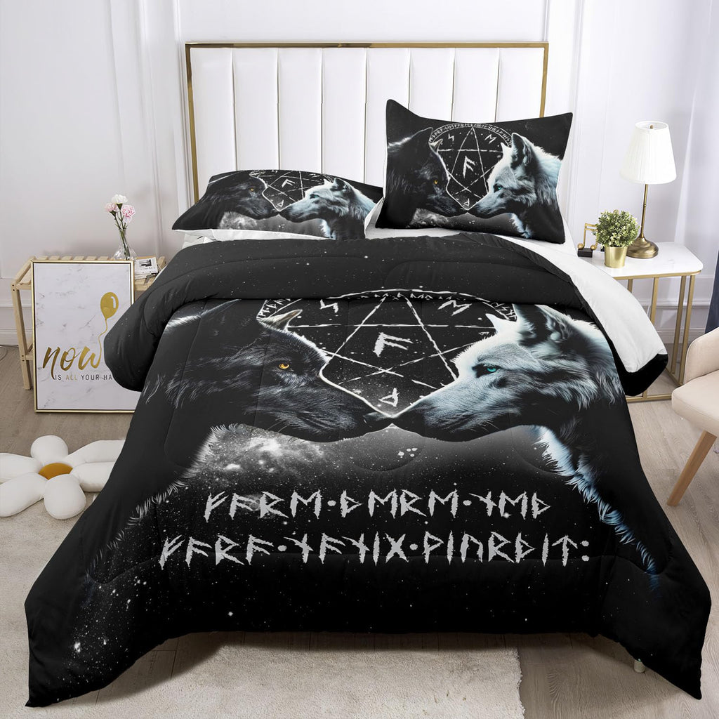 Wolf Bedding Set Queen Size, Wolf Comforter Bed Set, Wildlife Animal Print Comforter Set Bed in a Bag Queen, Hunting