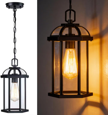 Outdoor Pendant Light,Modern Hanging Porch Light,Black Exterior Pendant Lighting Fixture