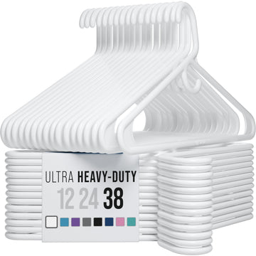 Thick Heavy Duty Hangers - White Plastic Clothes Hangers 38 Pack - Great for Coat Hanger, Jackets Jeans & Suit Hanger
