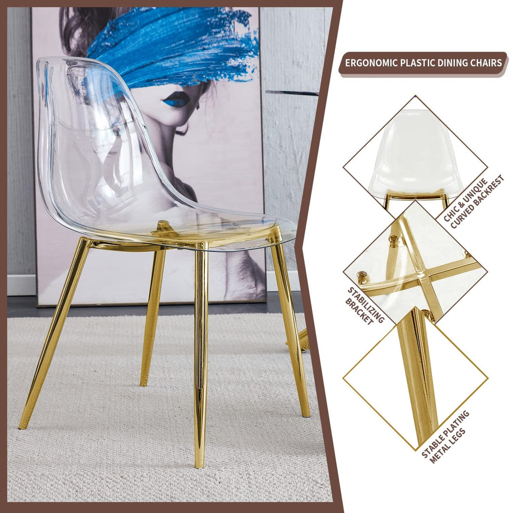 Clear Dining Chairs Set of 4, Modern Kitchen Chairs with Transparent Seat, Acrylic Accent Side Chairs with Plating
