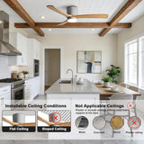 48" Quiet Ceiling Fan with LED Lights - 6 Speed Remote, 3 Color Temperatures, Modern Wood Flush Mount Ceiling Fans