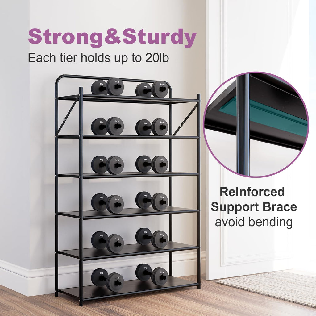 6 Tier No-Assembly Shoe Rack, Foldable Shoes Rack Organizer Without Installation, Portable Solid Metal Shoe Shelves
