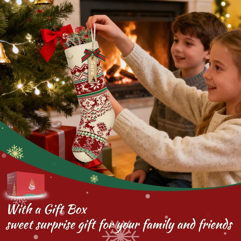 Knit Christmas Stockings with Patterns Reindeer, Tree, Snowflake, Snowman-4 Pack 18 Inch Large Knit Stockings - Set of 4