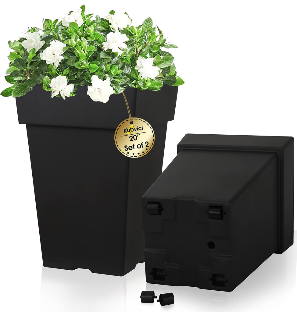 20 Inch Tall Planters for Outdoor Indoor Plants, Set of 2 Large Plastic Plant Pots Flower Pot Outdoor Planter for