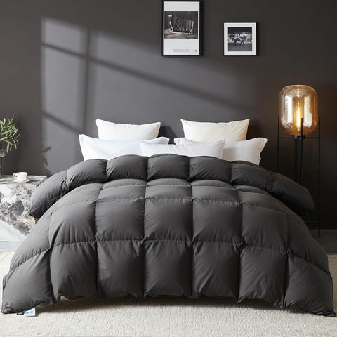 Goose Feather Down Fiber Comforter Queen, 100% Organic Cotton Fabric Duvet Insert,1200TC,750+Fill Po