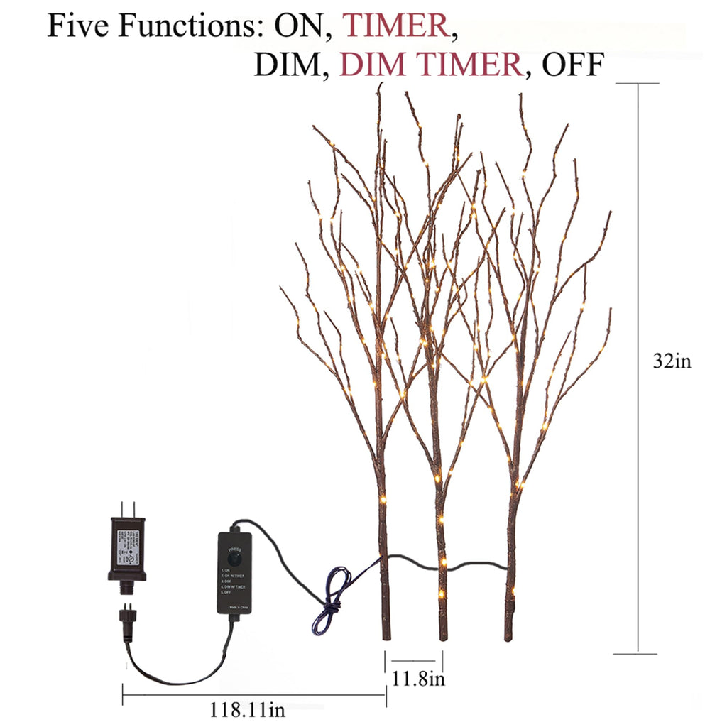 Lighted Brown Twig Branches Plug in with Dimmer and Timer 30IN 150 LED Fairy Lights, Lighted Willow Branches for