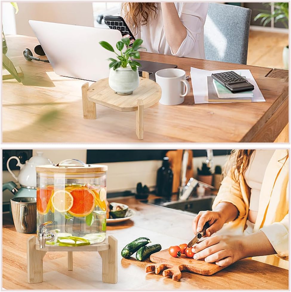 Bamboo Wood Drink Dispenser with Stand, Fit Max 13Inch Diameter - Set of 3