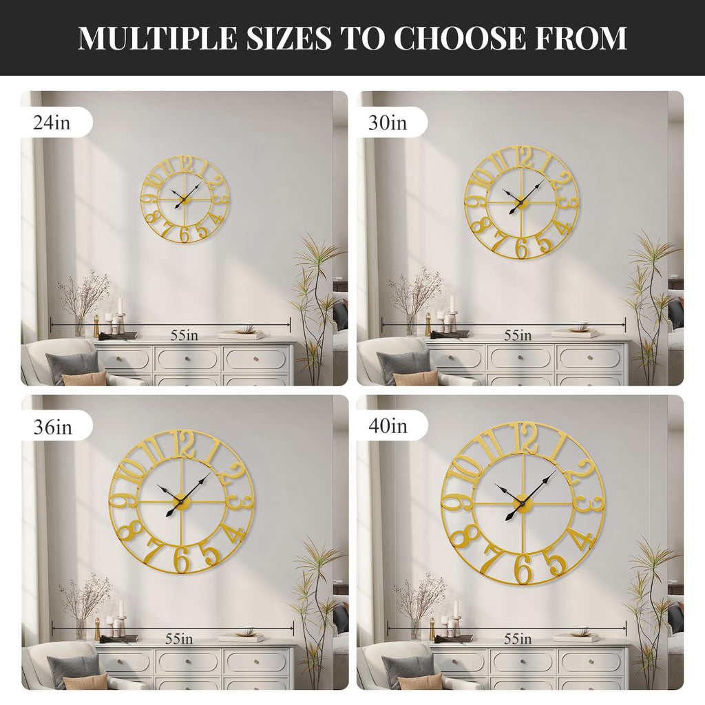 36 Inch Large Wall Clock Gold Decorative Clock Decor